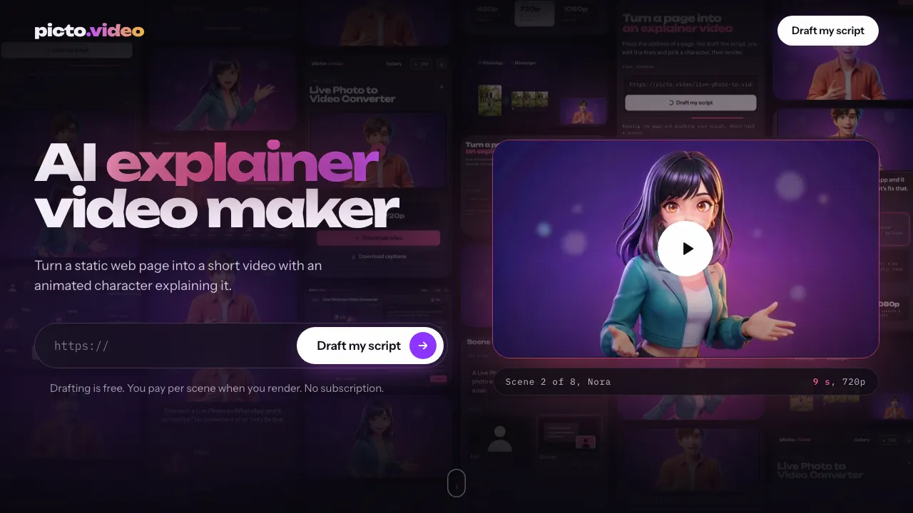 Screenshot of the Explainer Video Maker web page on picto.video